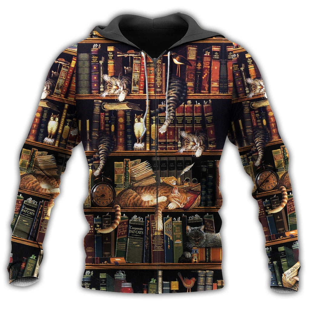 Book And Cat Sleeping Bookshelf - Hoodie