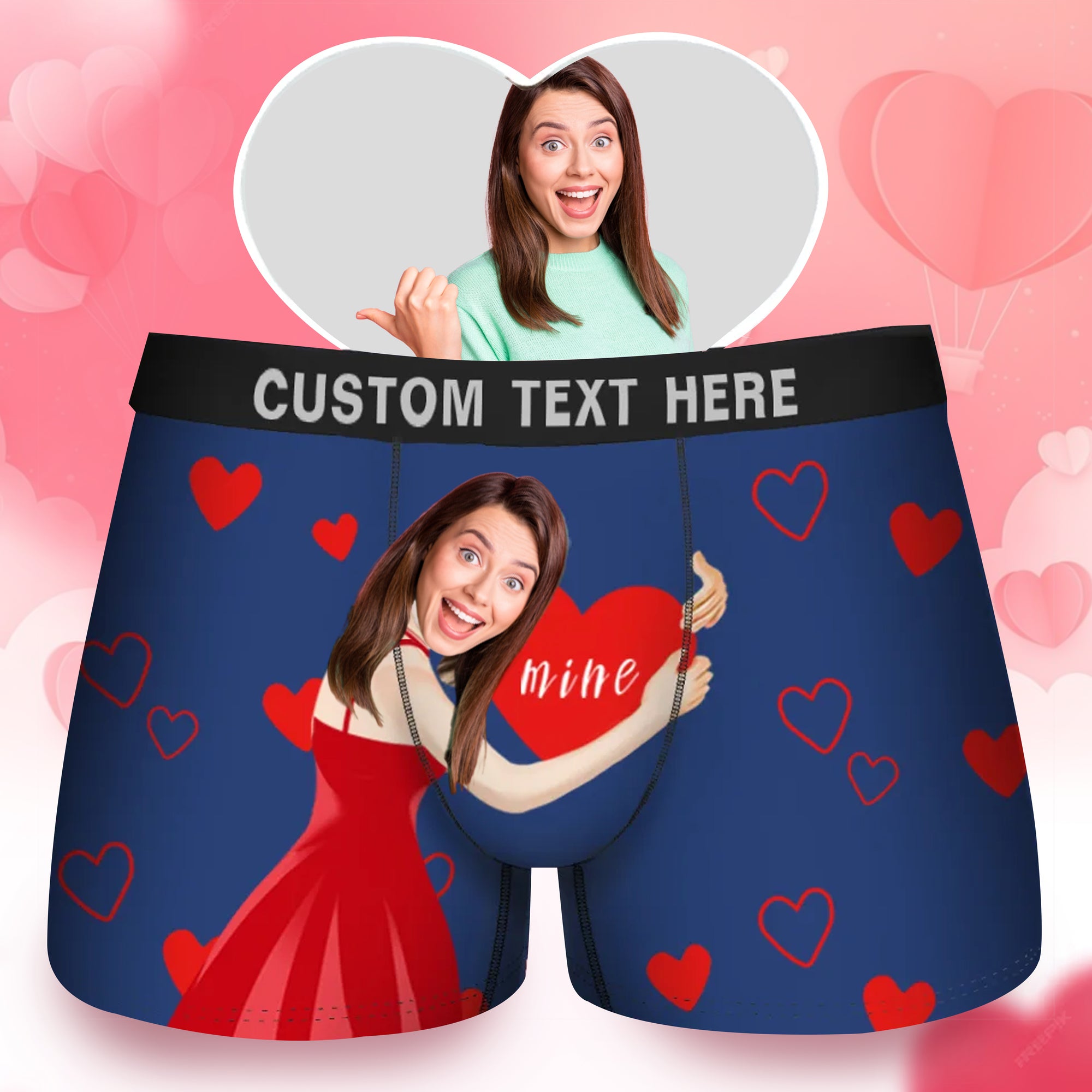 Custom Photo Hug Heart Mine - Gift For Husband, Boyfriend - Personalized Men's Boxer Briefs