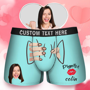 Custom Photo Hand Hold Property Kiss - Gift For Husband, Boyfriend - Personalized Men's Boxer Briefs