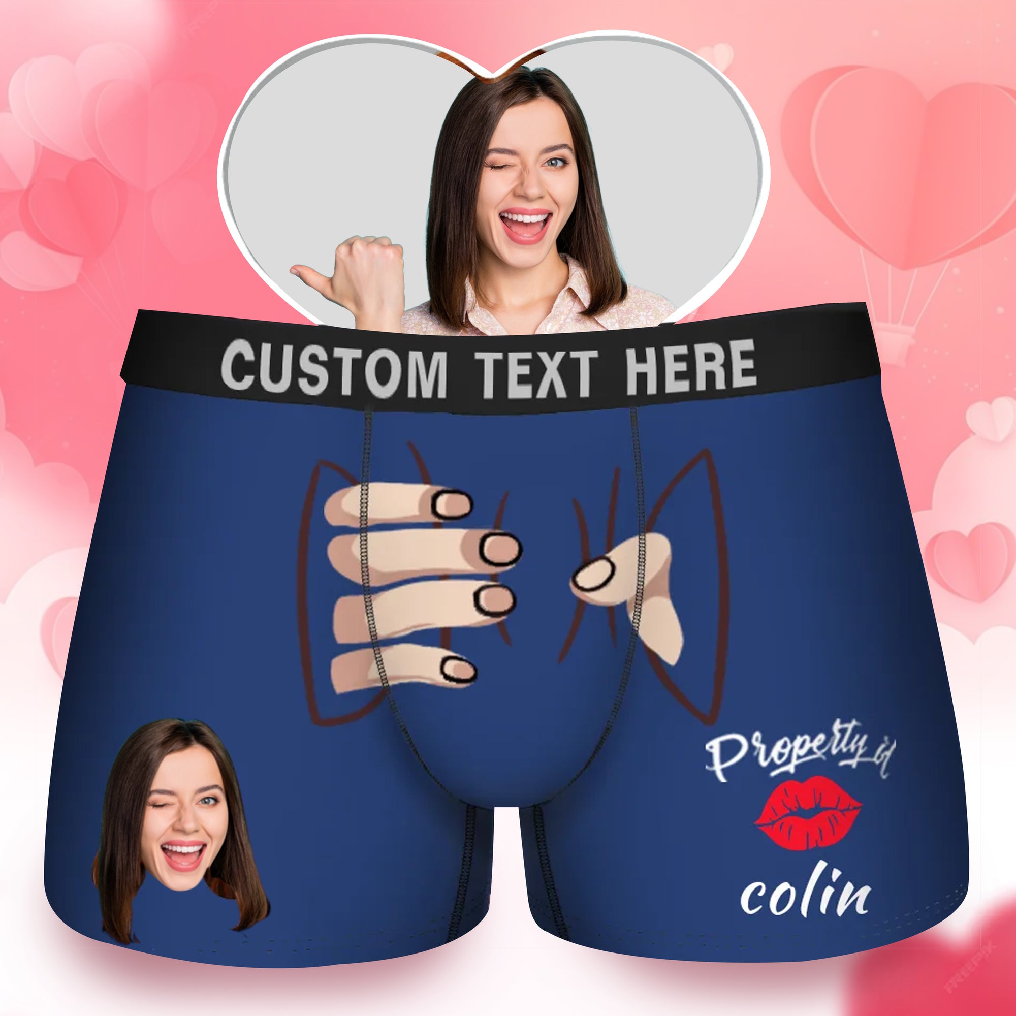 Custom Photo Hand Hold Property Kiss - Gift For Husband, Boyfriend - Personalized Men's Boxer Briefs