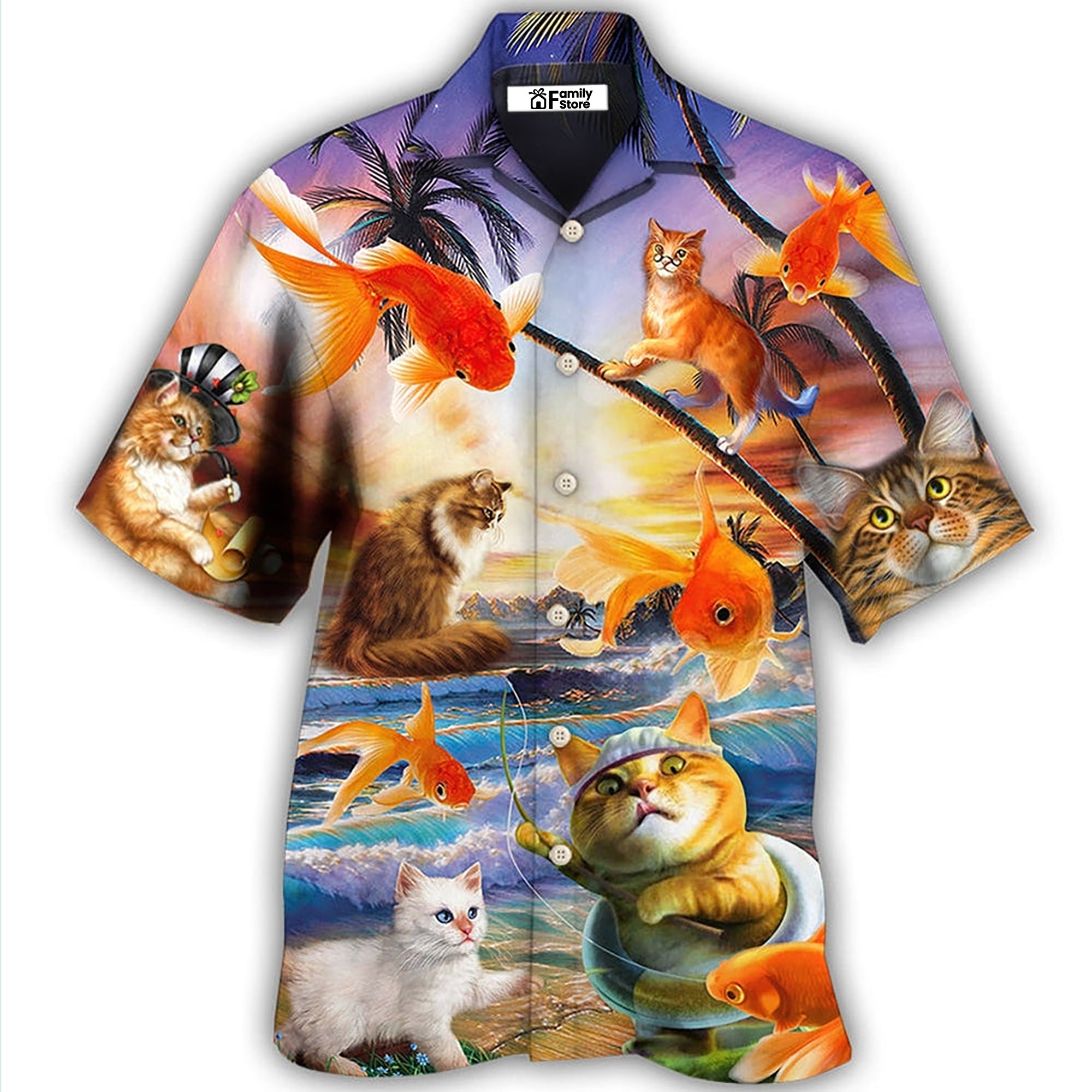 Cat Catchs Fish Style - Gift For Cat Lovers - Hawaiian Shirt