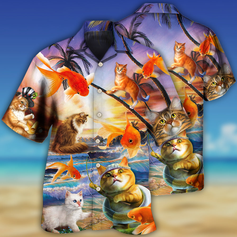 Cat Catchs Fish Style - Gift For Cat Lovers - Hawaiian Shirt