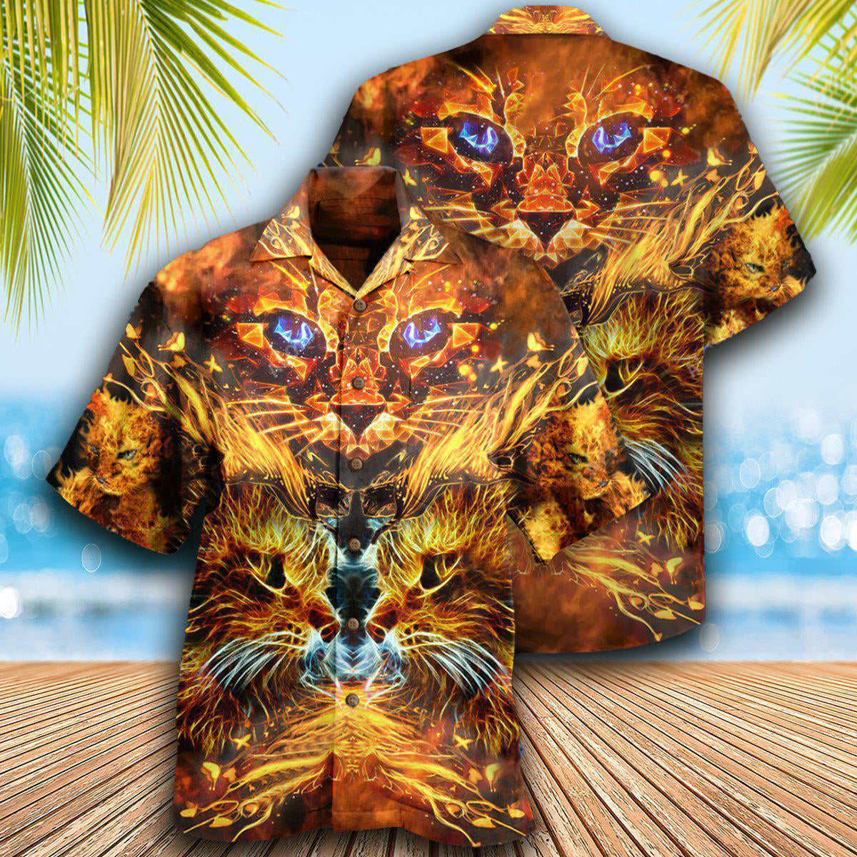 Cat Cool Flaming Cat - Gift For Cat Lovers - Hawaiian Shirt