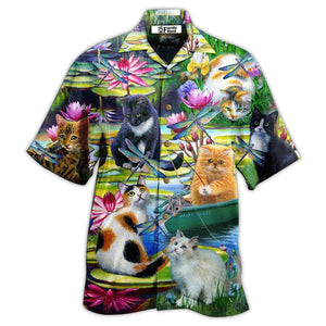 Cat Curious In A Water Lily Lake - Gift For Cat Lovers - Hawaiian Shirt