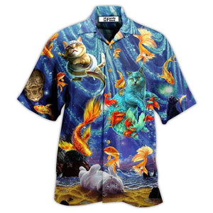 Cat Dream About Playing With Big Gold Fish - Gift For Cat Lovers - Hawaiian Shirt