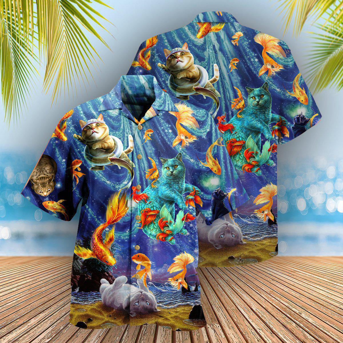 Cat Dream About Playing With Big Gold Fish - Gift For Cat Lovers - Hawaiian Shirt