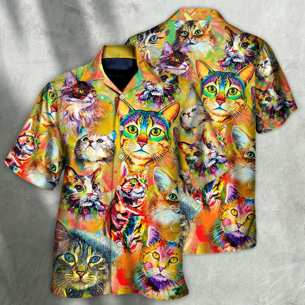 Funny Cat Colorful Painting Yellow Art Style - Hawaiian Shirt