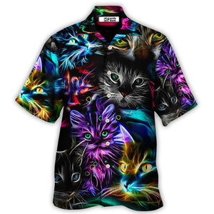 Cat Funny Neon Light Colorful Style - Hawaiian Shirt