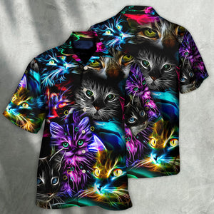 Cat Funny Neon Light Colorful Style - Hawaiian Shirt