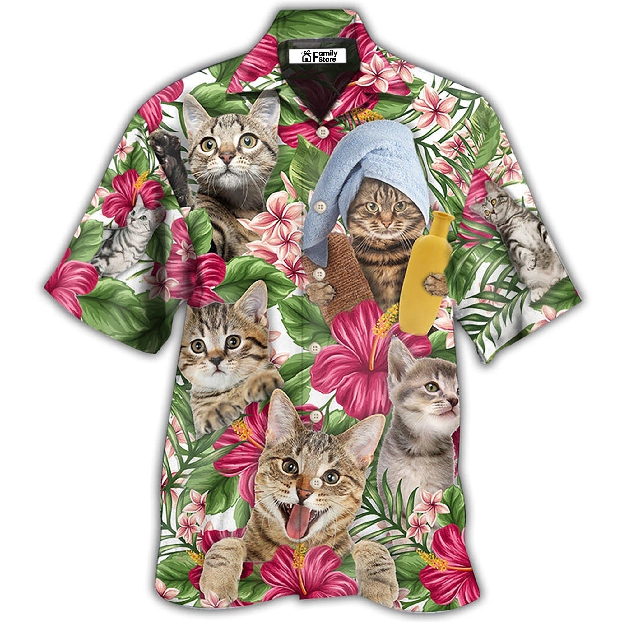 Funny Tabby Cat Tropical Floral - Hawaiian Shirt