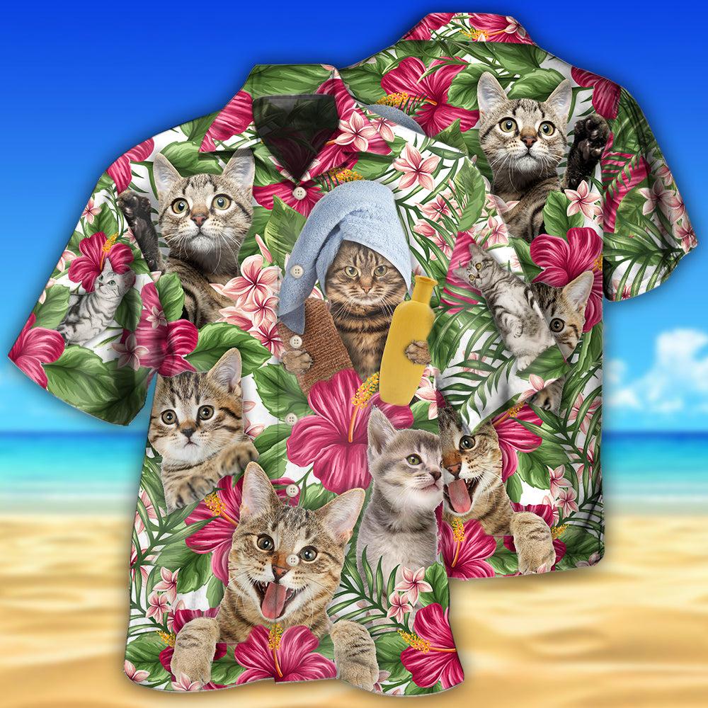 Funny Tabby Cat Tropical Floral - Hawaiian Shirt