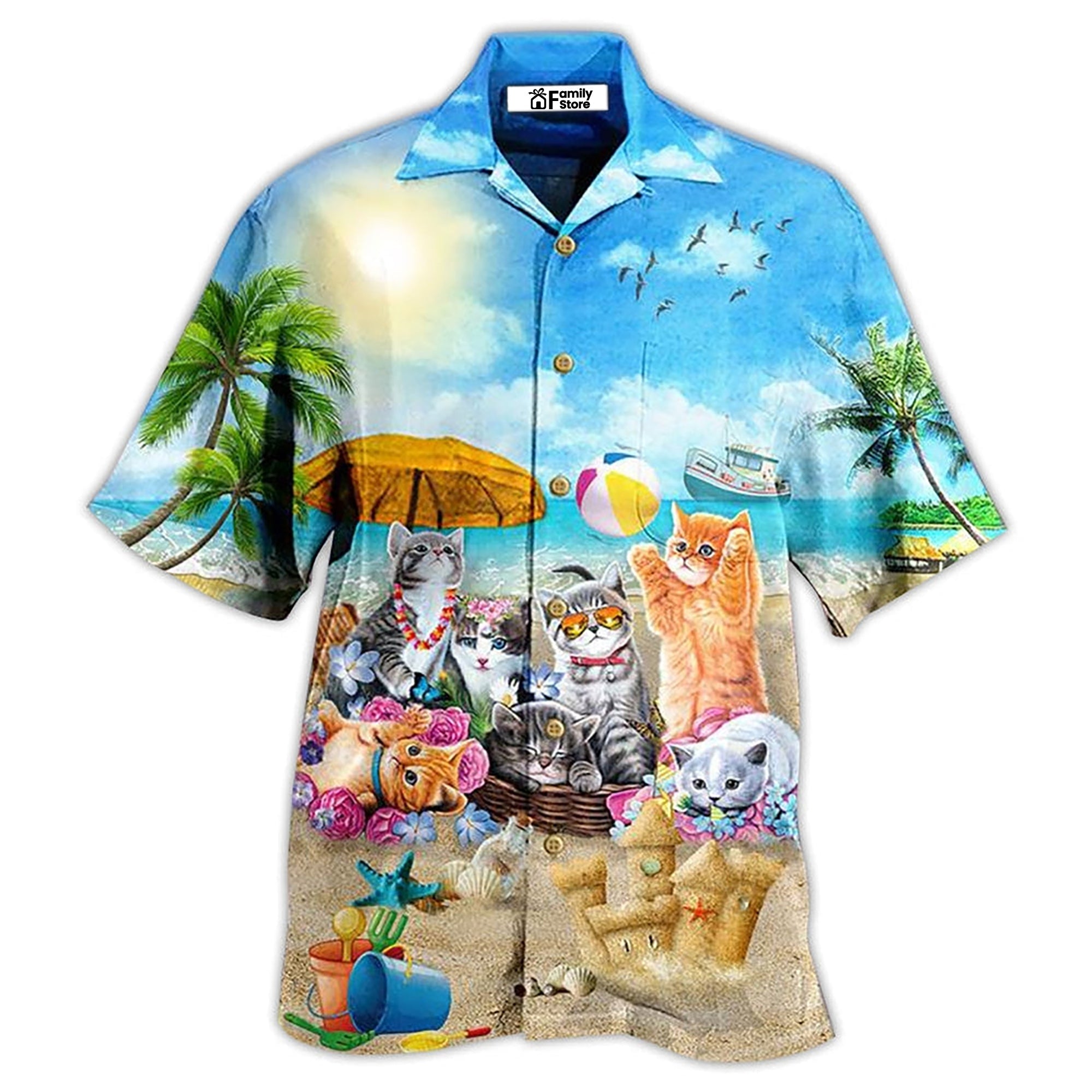 Cat Happy Love Beach Sunshine - Hawaiian Shirt