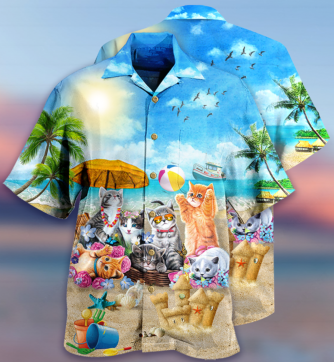 Cat Happy Love Beach Sunshine - Hawaiian Shirt