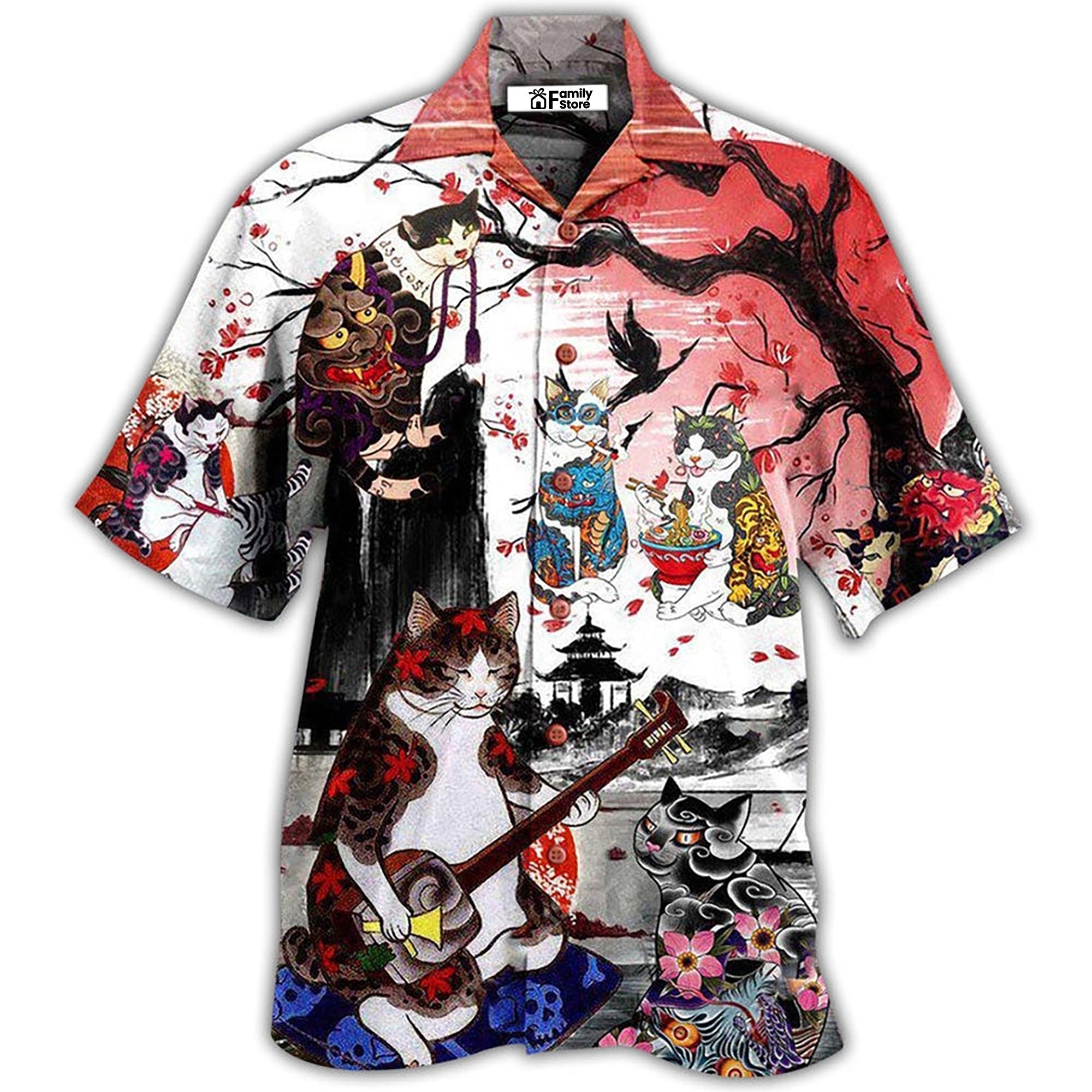 Cat Japanese Art Style - Gift For Cat Lovers - Hawaiian Shirt