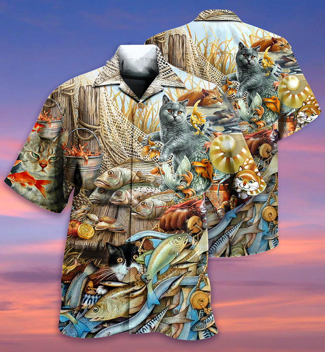 Cat Love Fish Delicious Meal - Gift For Cat Lovers - Hawaiian Shirt