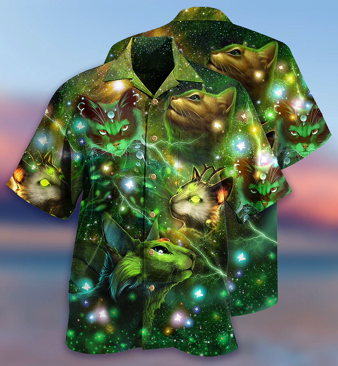 Cat Love Night And Star Mysterious - Hawaiian Shirt