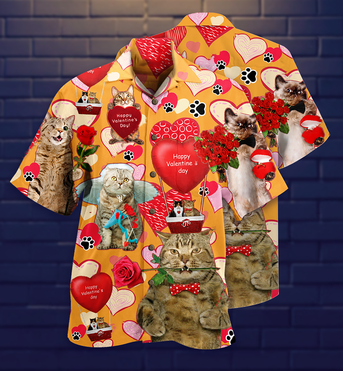 Cat Love You Forever Valentine - Hawaiian Shirt