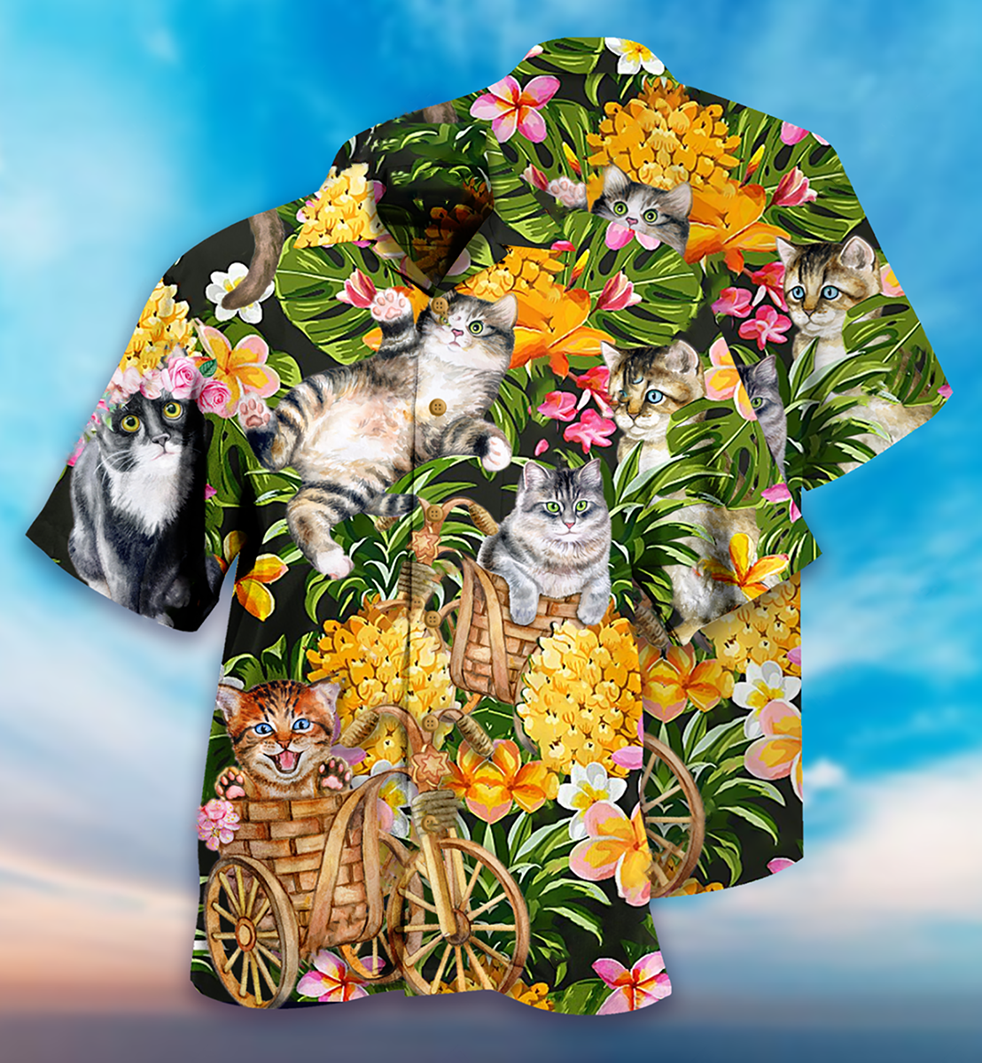 Cat Lovely And Flowers Garden - Gift For Cat Lovers - Hawaiian Shirt