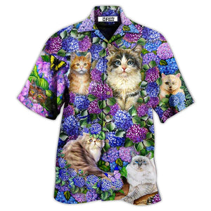 Cat Lovely And Purple Flowers - Gift For Cat Lovers - Hawaiian Shirt