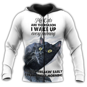 Cat Makes Me Wake Up I Love My Cats - Hoodie