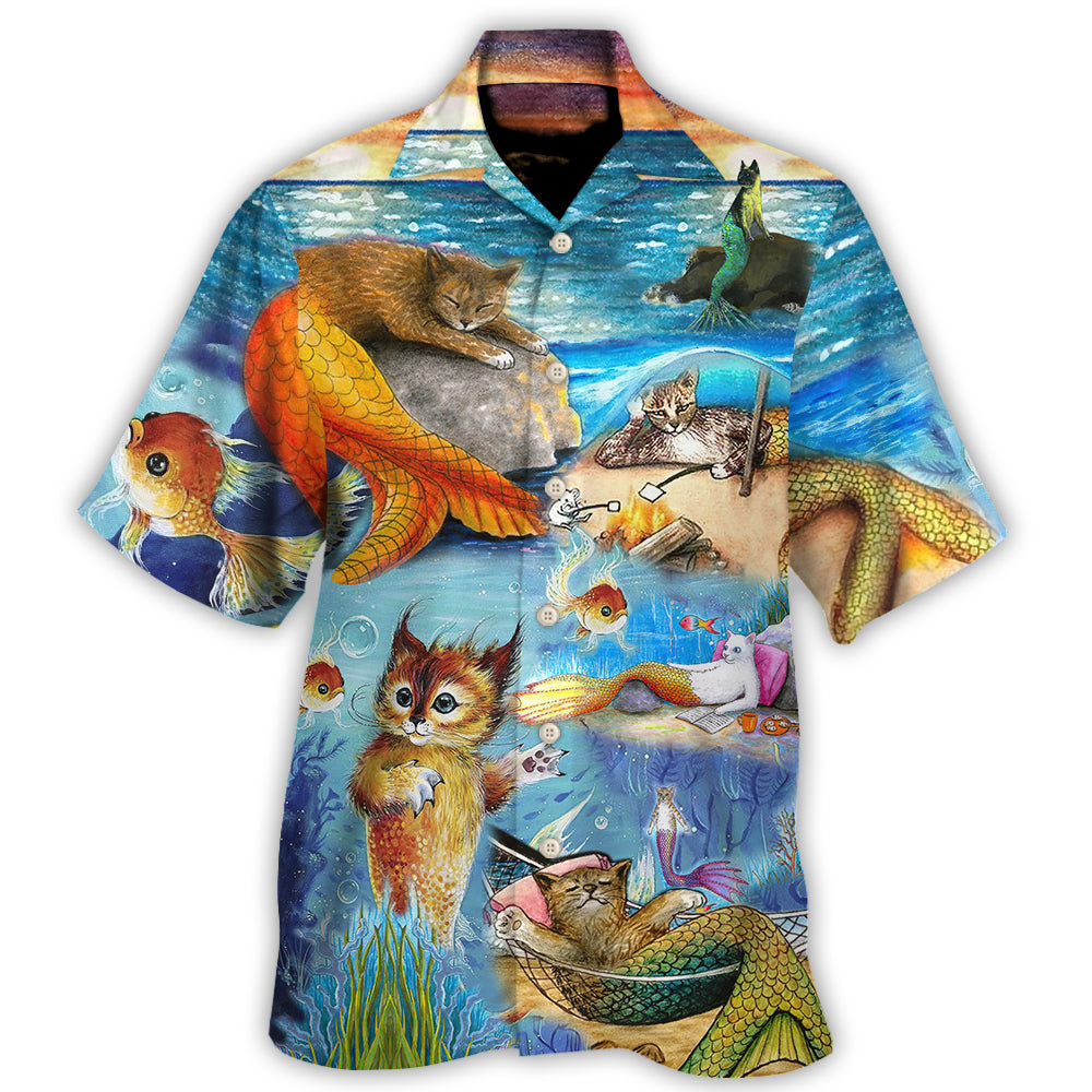 Cat Mermaid Off Sleeping - Gift For Cat Lovers - Hawaiian Shirt