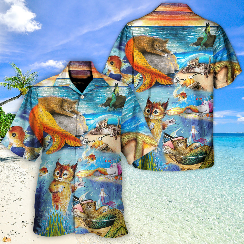 Cat Mermaid Off Sleeping - Gift For Cat Lovers - Hawaiian Shirt