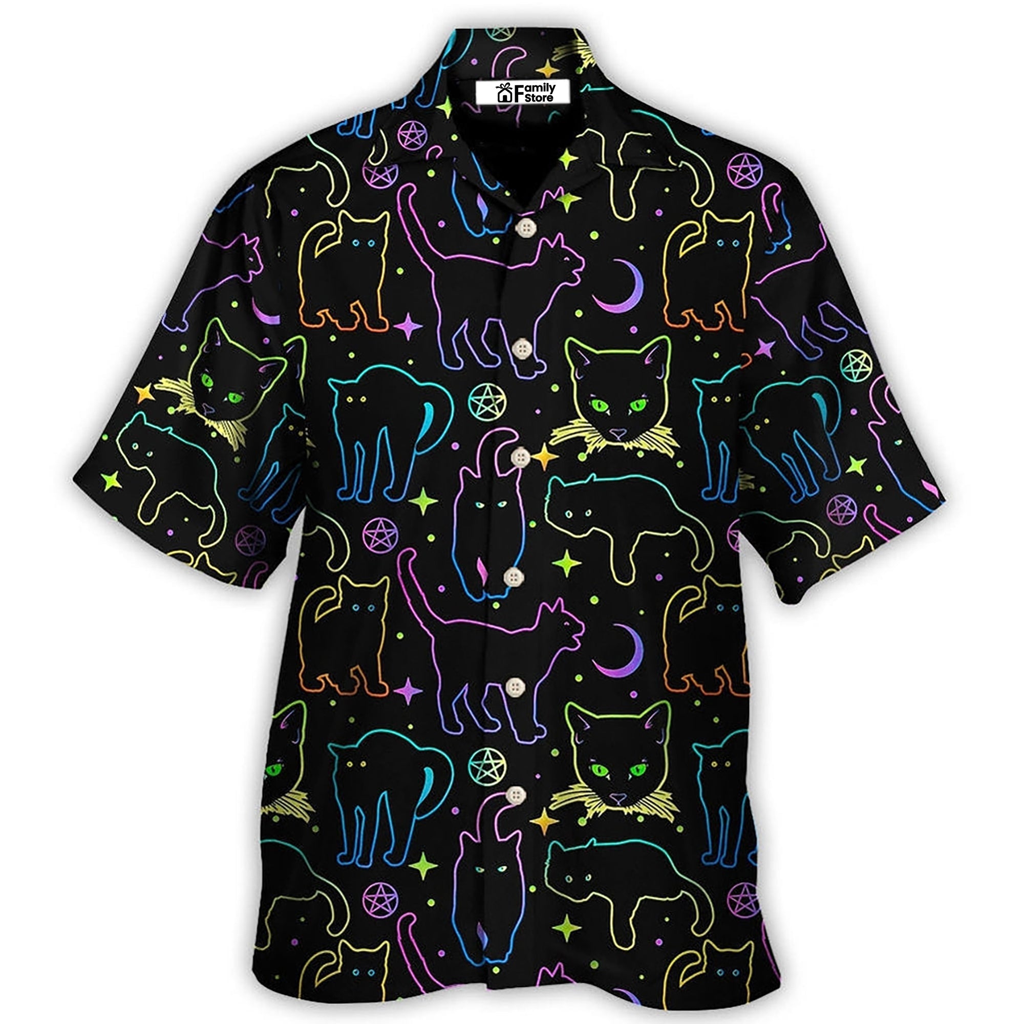 Cat Neon Colorful Playing With Kitten Magical - Hawaiian Shirt