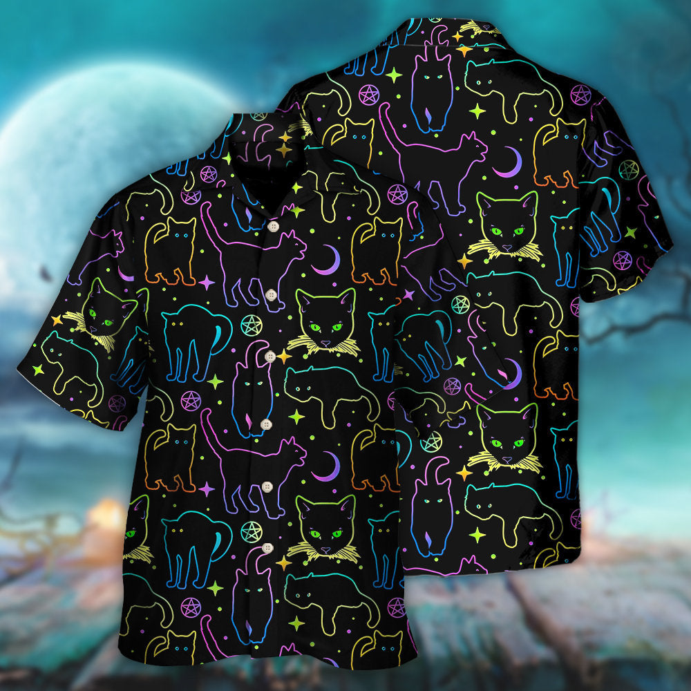 Cat Neon Colorful Playing With Kitten Magical - Hawaiian Shirt