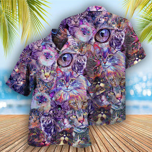 Cat Psychedelic Purple - Gift For Men And Women - Hawaiian Shirt