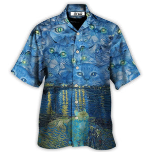 Cat Starry Night Art - Gift For Men And Women -  Hawaiian Shirt