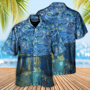 Cat Starry Night Art - Gift For Men And Women -  Hawaiian Shirt