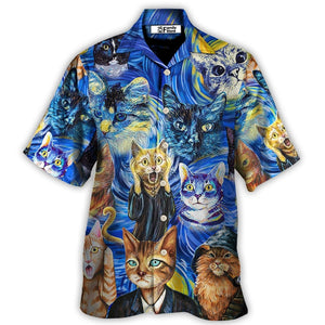 Cat Starry Night Funny Cat Painting Art Style - Hawaiian Shirt