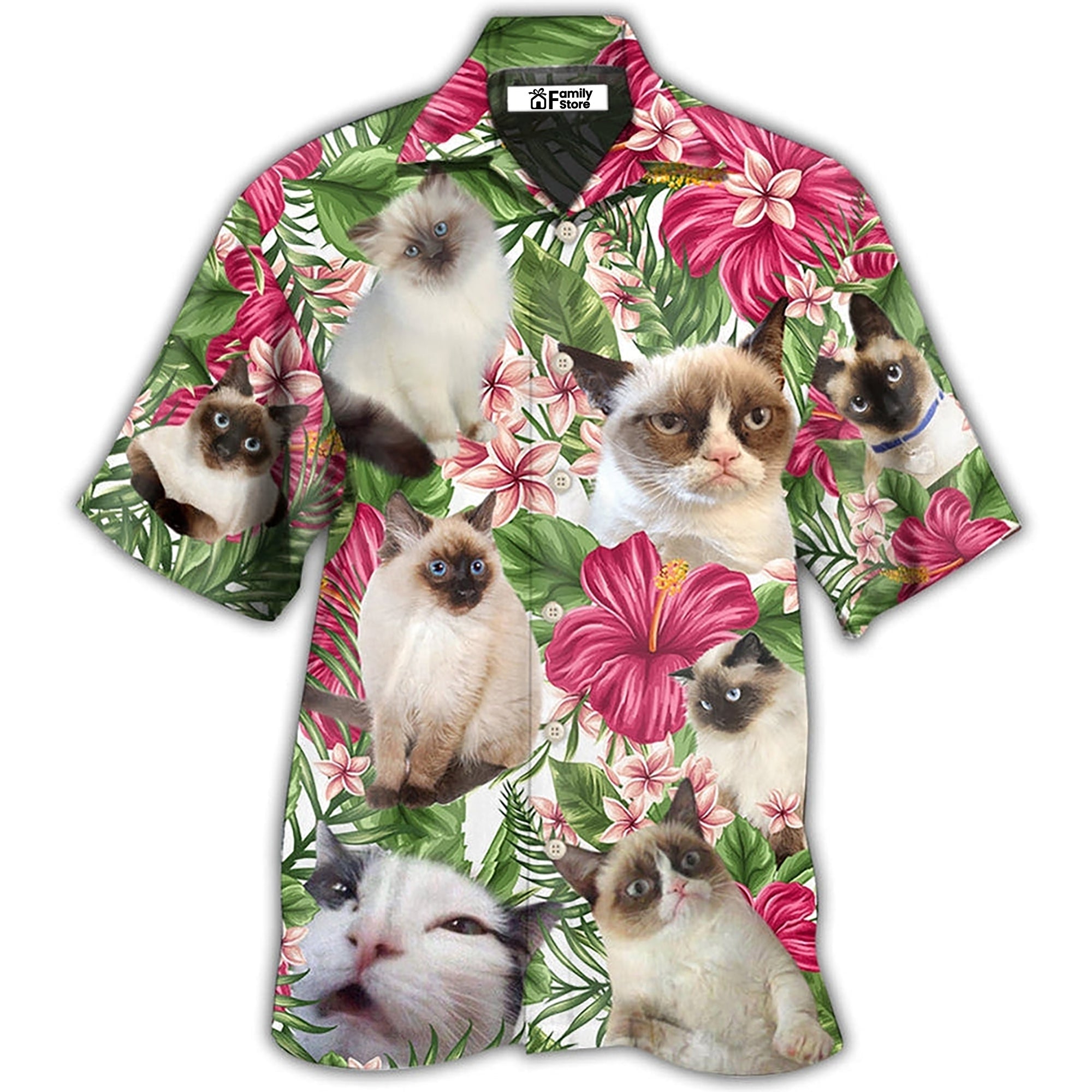 Tropical Floral Lovely Siamese Cat - Hawaiian Shirt Summer Vibe