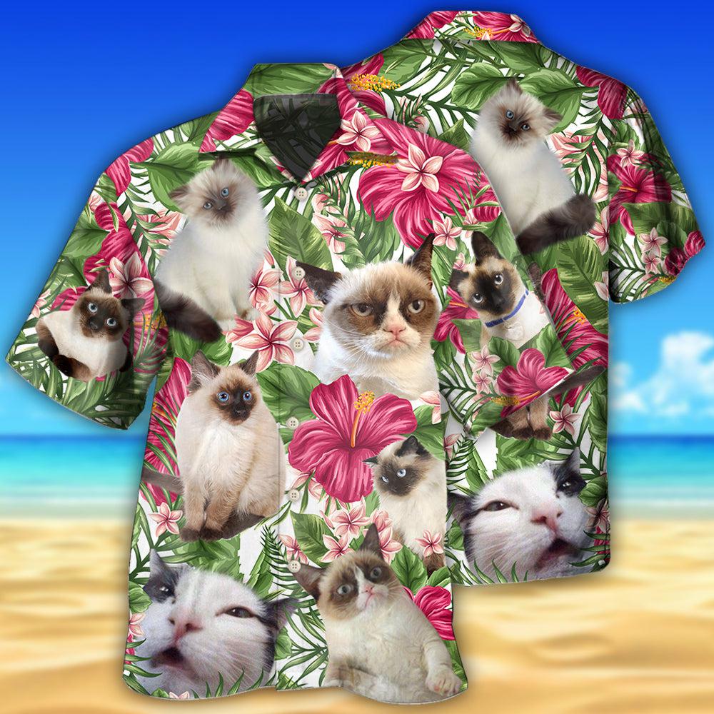 Tropical Floral Lovely Siamese Cat - Hawaiian Shirt Summer Vibe