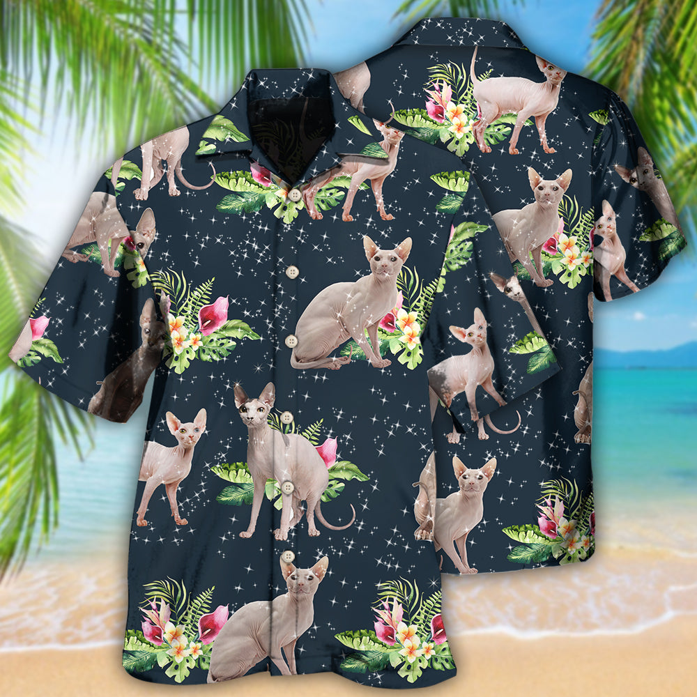 Cat Tropical Floral Sphynx Cat - Hawaiian Shirt