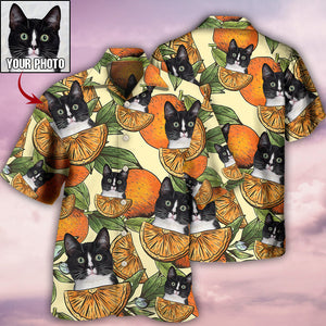 Custom Photo Cat And Orange Tropical Various Style - Personalized Hawaiian Shirt