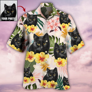 Custom Photo Black Cat Tropical Various Style - Personalized Hawaiian Shirt