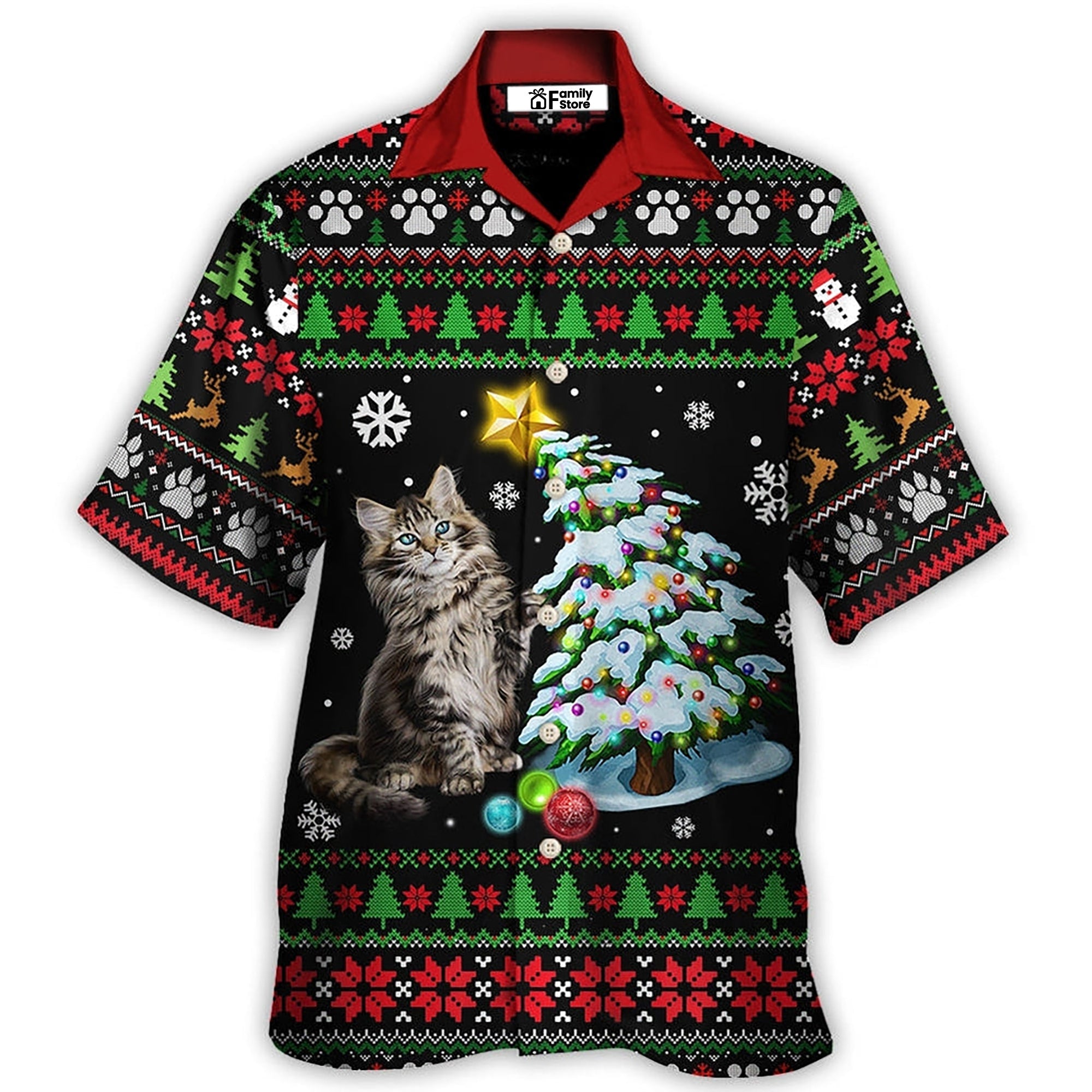 Cat Wreck The Christmas Tree Light Funny Style - Hawaiian Shirt