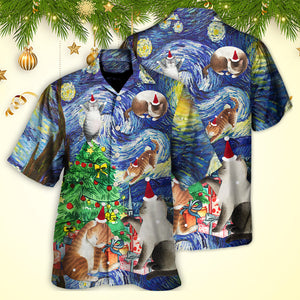 Christmas Cat Playing In Starry Night - Hawaiian Shirt