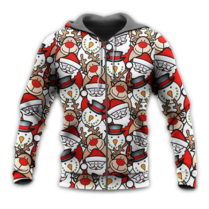 Christmas Cutie Santa And Reindeer Funny Style - Hoodie