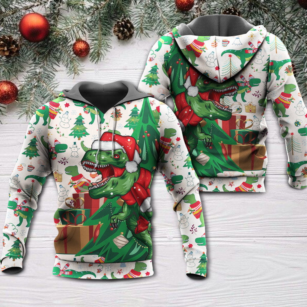 Christmas Dinosaurs Xmas Tree T-rex Merry Rexmas - Hoodie