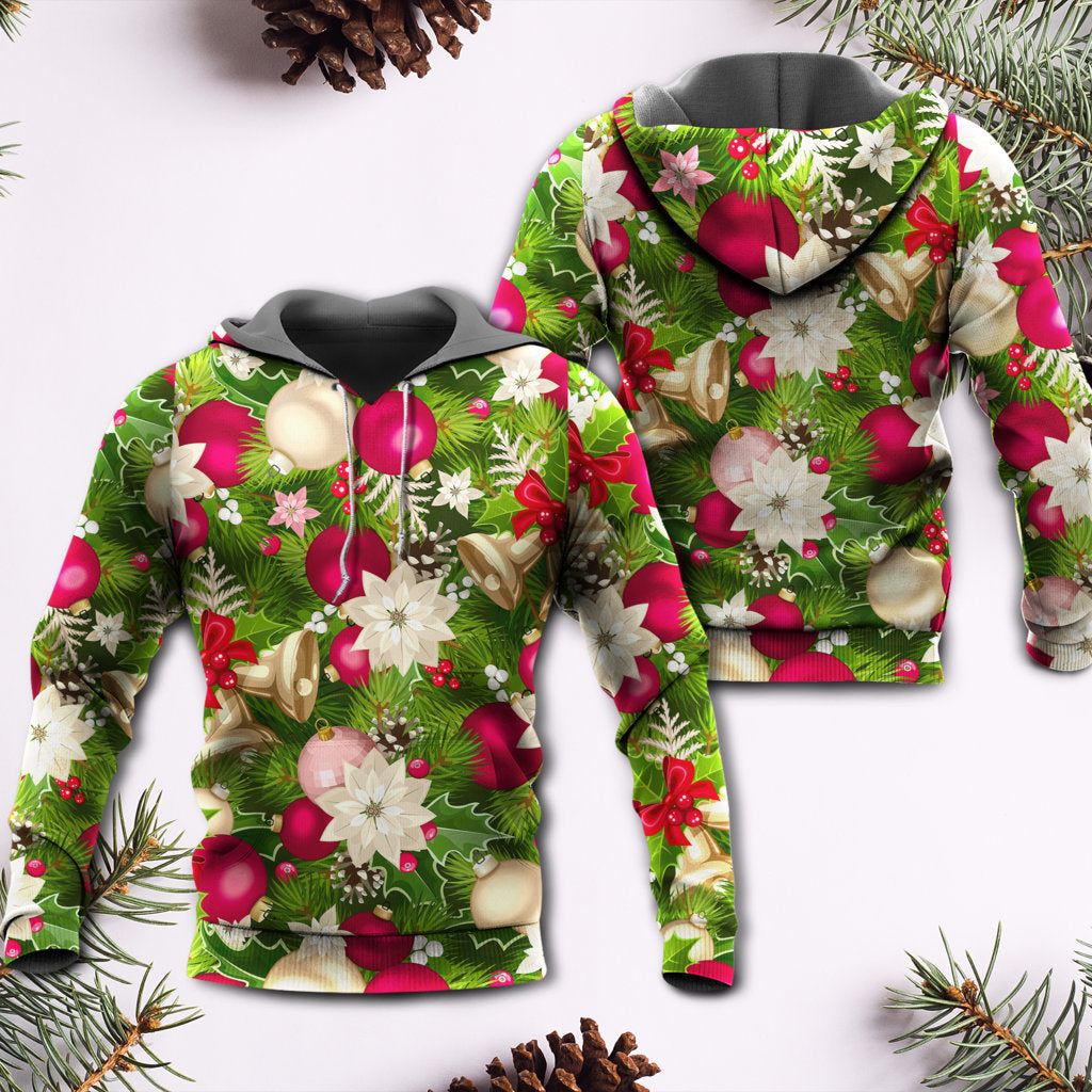 Christmas Fir-Tree And Poinsettia Flowers - Hoodie