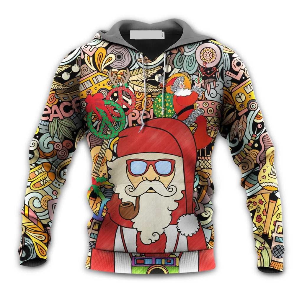 Christmas Hippie Santa Claus Love & Peace Cartoon Style - Hoodie