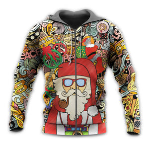 Christmas Hippie Santa Claus Love & Peace Cartoon Style - Hoodie