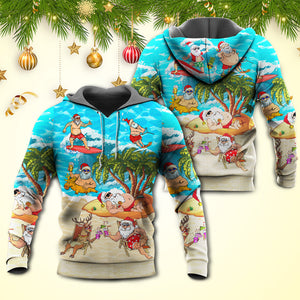 Christmas Santa Claus Chilling On The Beach Mele Kalikimaka - Hoodie