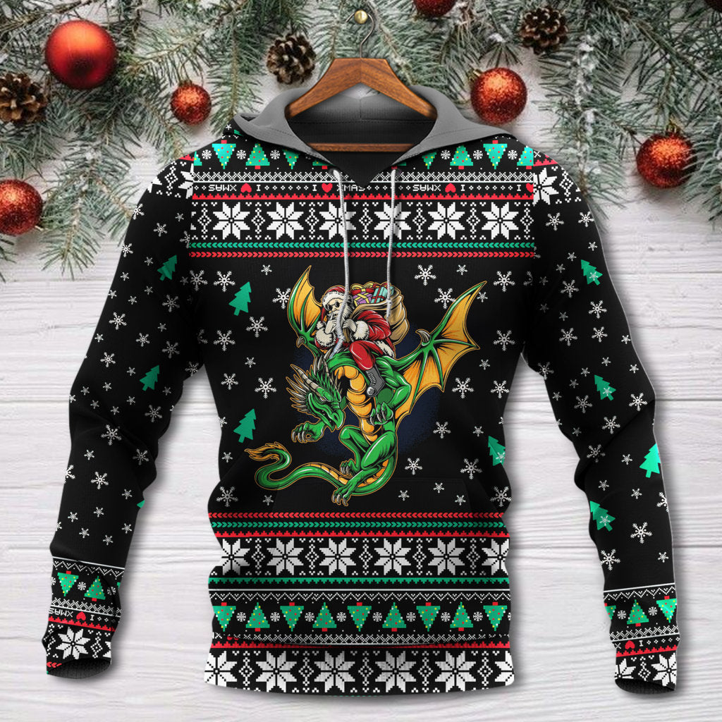 Christmas Santa Claus With Dragon - Hoodie