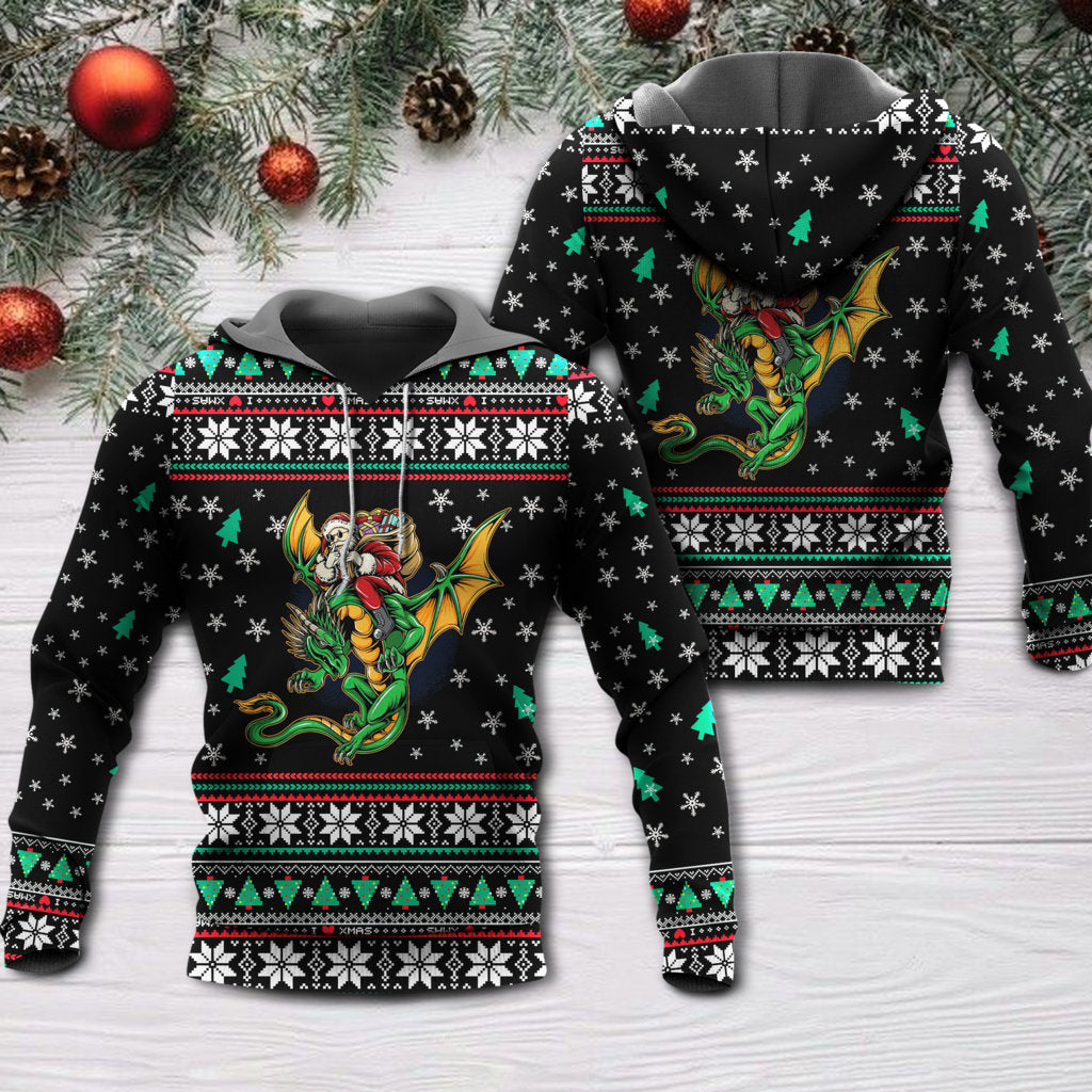 Christmas Santa Claus With Dragon - Hoodie