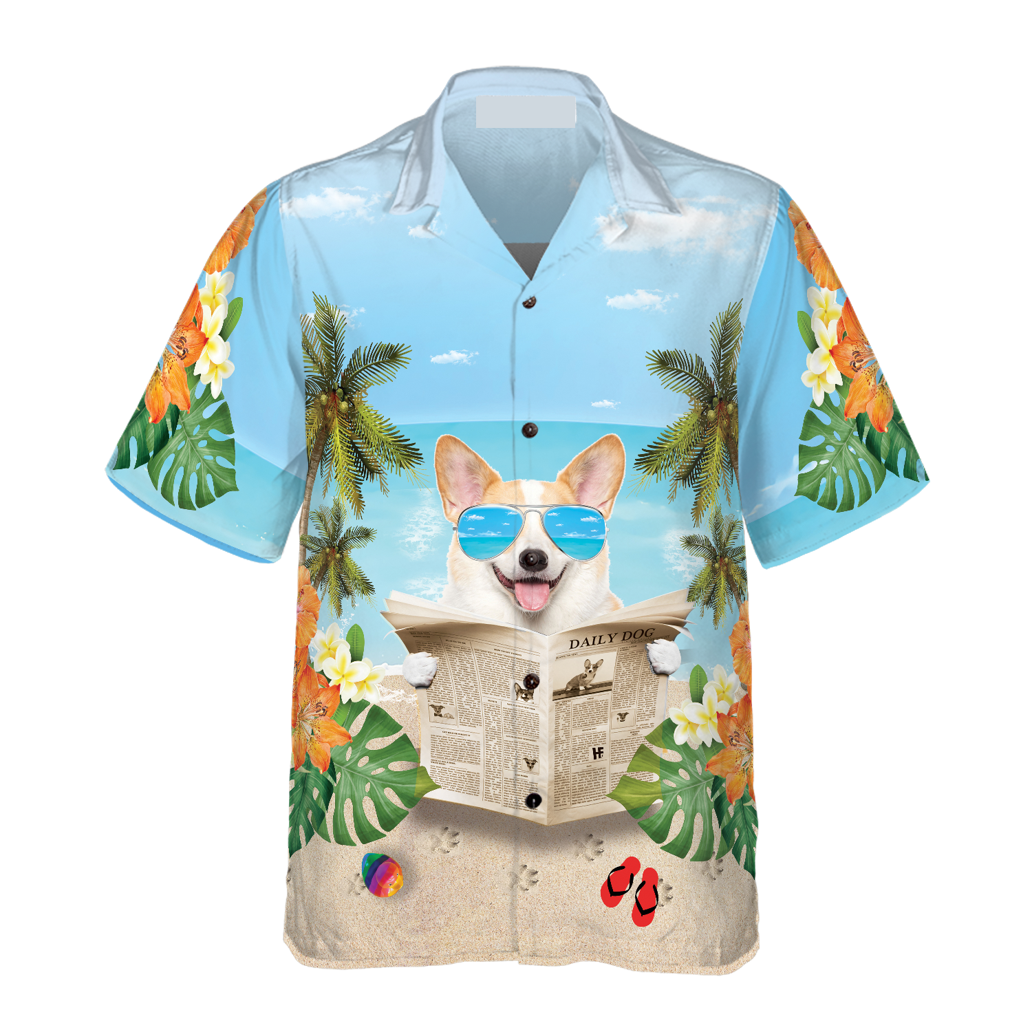 Corgi Wears Sunglasses Hawaiian Shirt