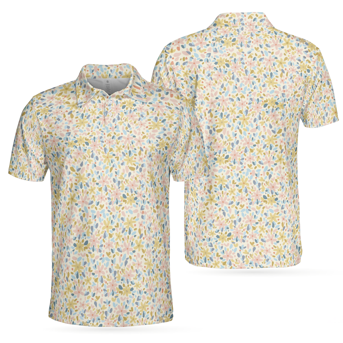 Crayon Flowers Pattern Polo Shirt For Men