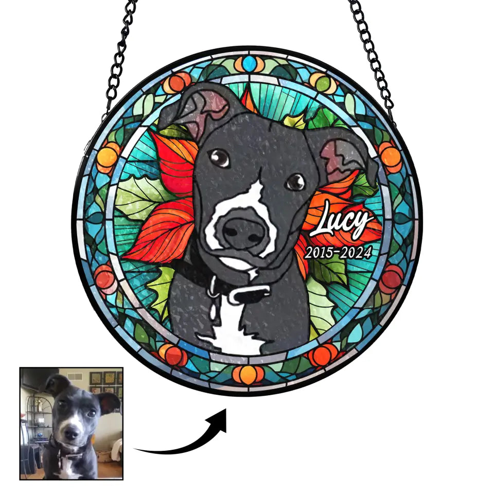 Custom Dog Portrait Picture Christmas Tree - Pet Memorial - Personalized Window Stained Glass DN100